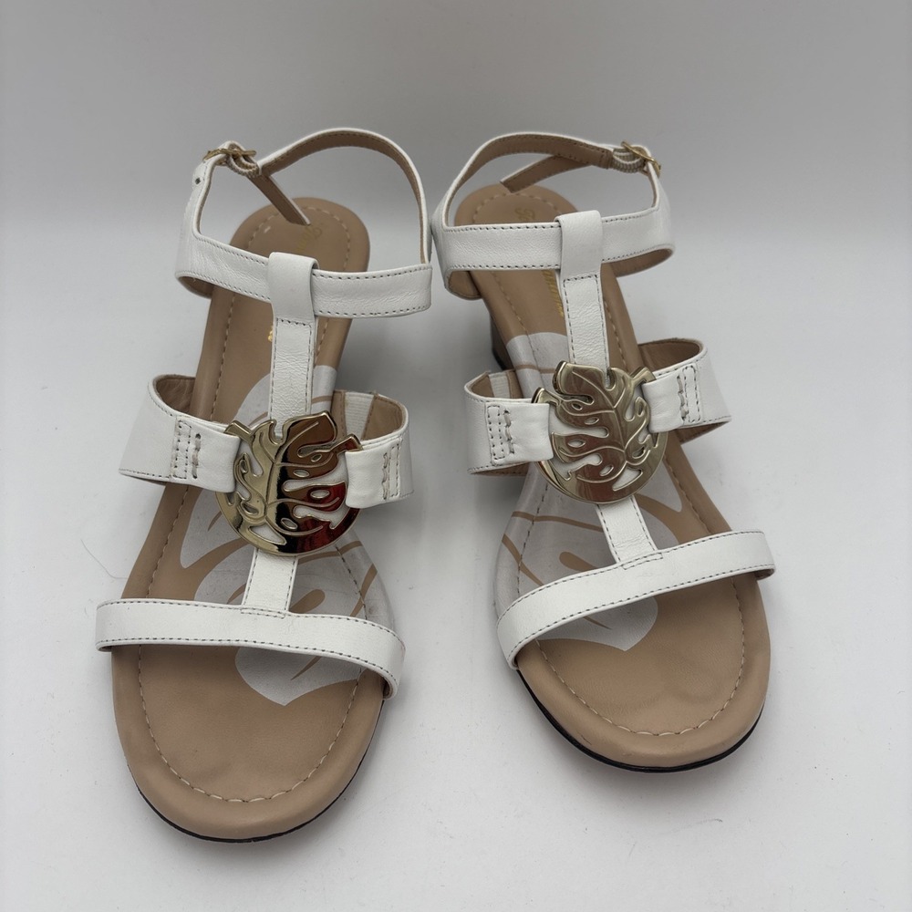 Women's Tommy Bahama Ivy Sand Wedge Sandals S 7.5 White Leather Gold Hardware